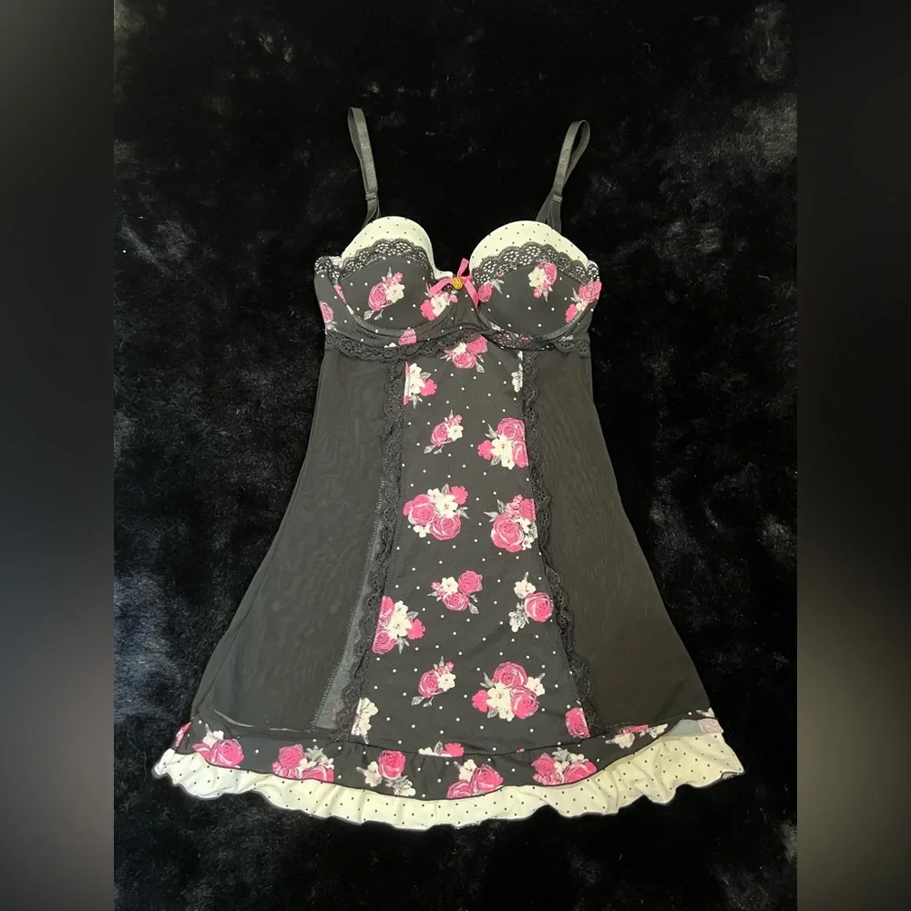 Jessica Simpson Floral & Polka Dot Babydoll Slip Dress - Size Small - Picture 3 of 10